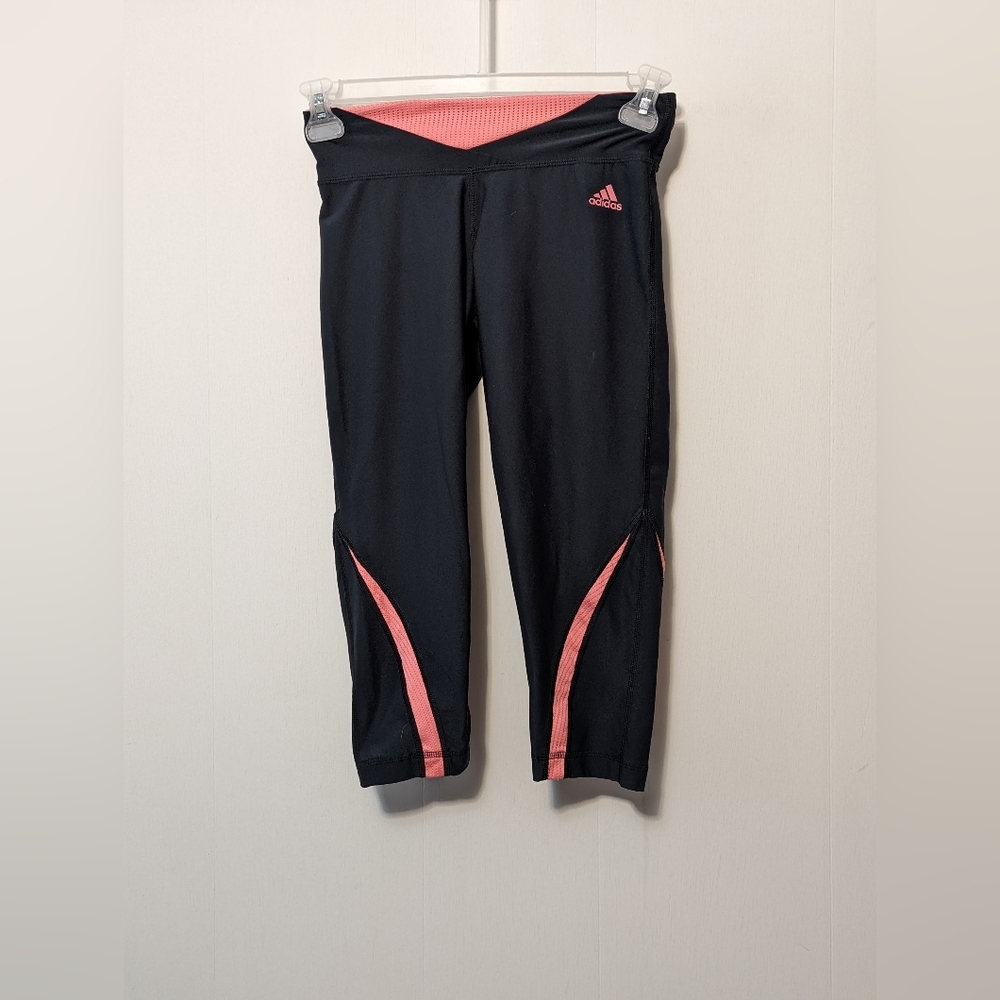 Women's Adidas Black/Pink Athletic Climate Yoga Capri Legging Pants Size Small